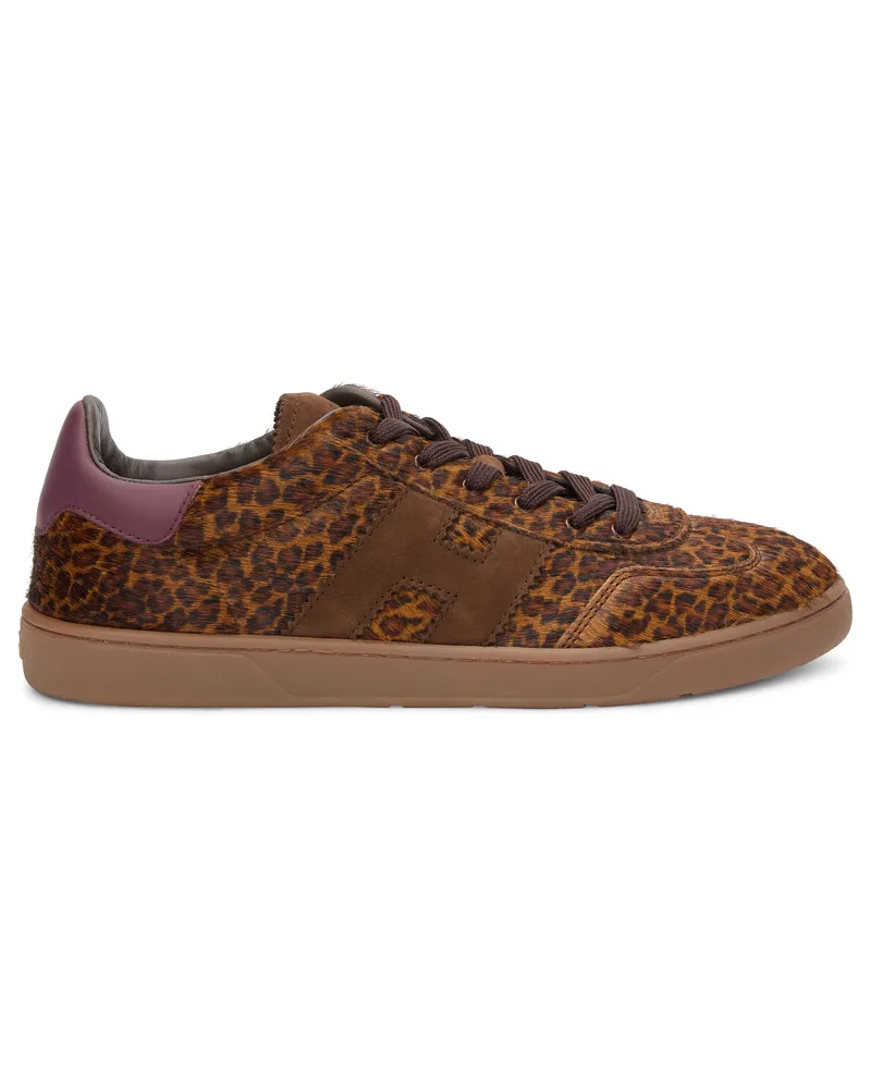 Hogan Women's Sneakers H647 Animal Print Leather Multicolour Trainers Brown