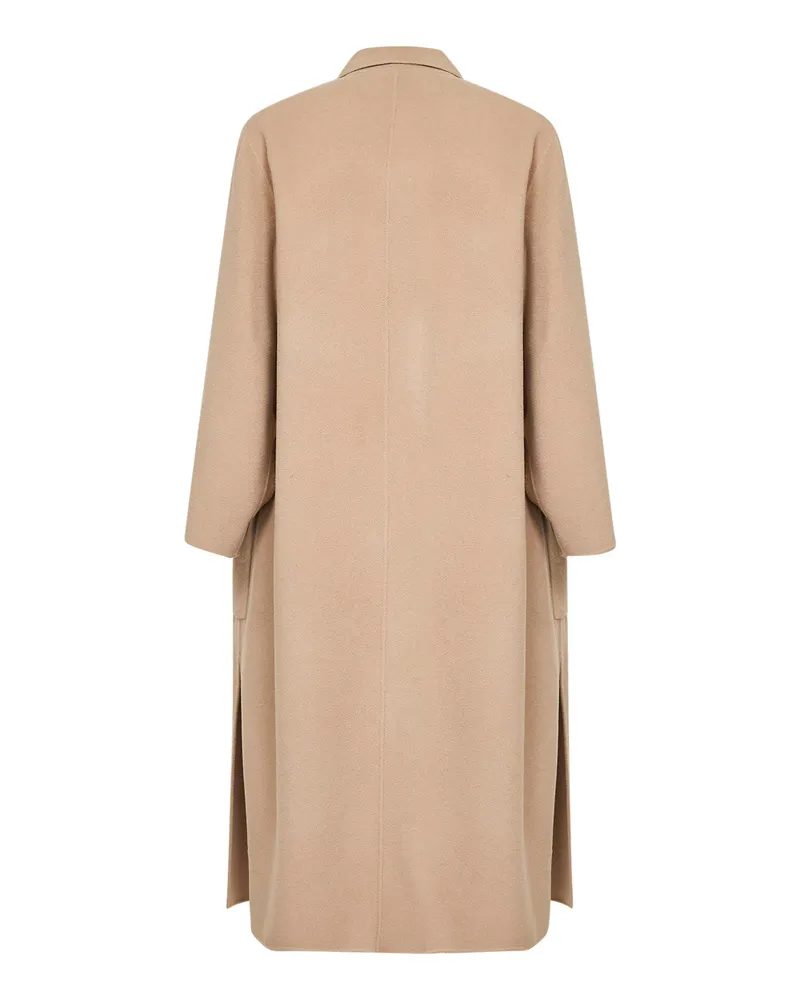 Max Mara Women's Camel Single-Breasted Long Coat Virgin Wool Beige