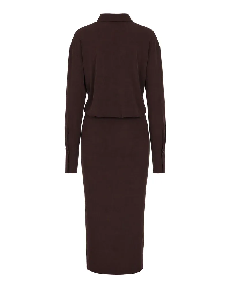 ANDAMANE Women's Midi Dress With Draped Cowl Neck Dark Brown Polyester Evening Suits Brown
