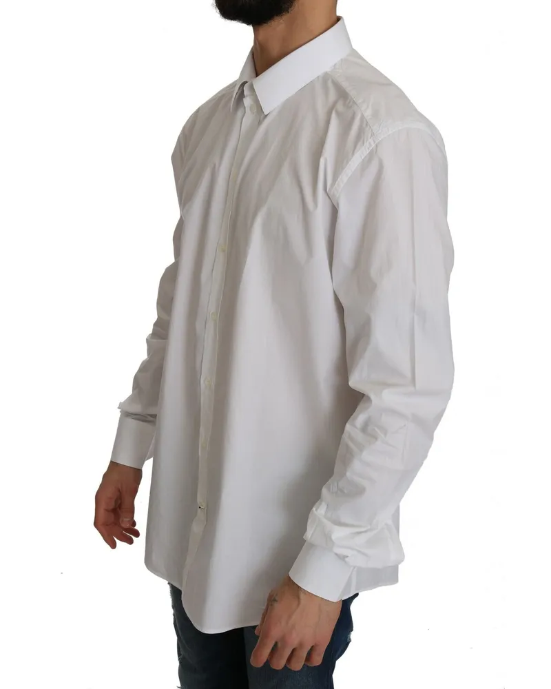 Dolce & Gabbana Men's White Cotton Gold Slim Dress Shirt White