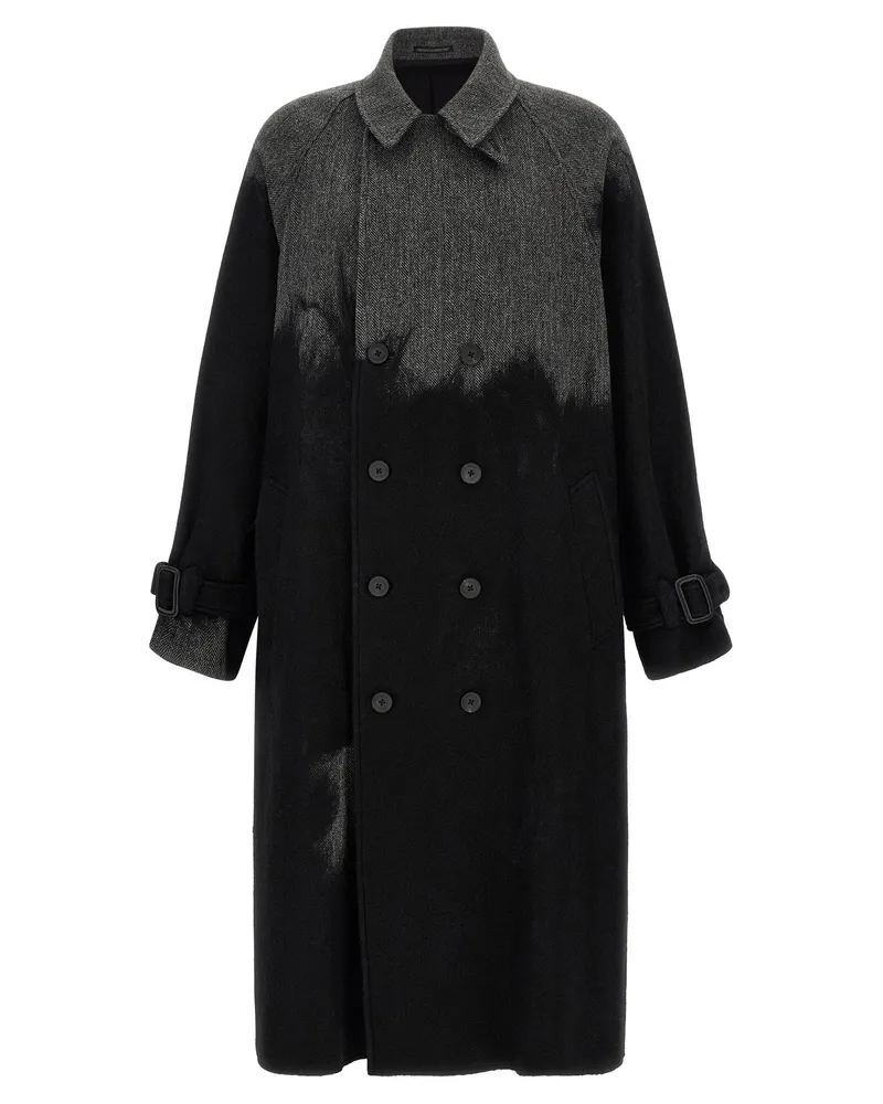 Yohji Yamamoto Shaded Herringbone Wool Coat — Black Black