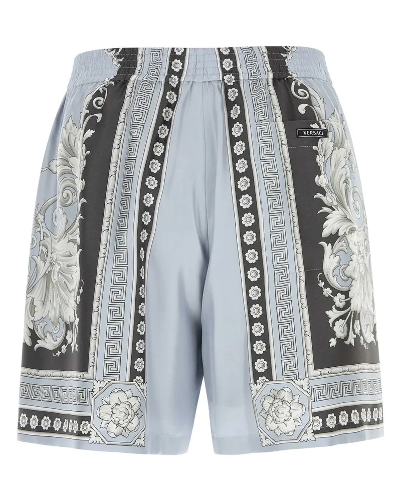 Versace Baroque Scroll and Fret-Print Silk Twill Bermuda Shorts — Gray Gray