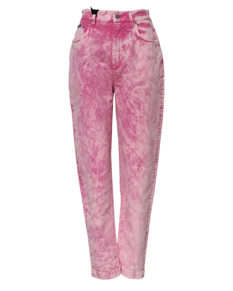 Dolce & Gabbana Women's Pink Tie Dye High Waist Tapered Denim Jeans Cotton Elastane Clothing Pink