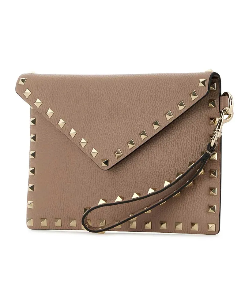 Valentino Garavani Women's Antiqued Pink Leather Rockstud Clutch Poudre Pink