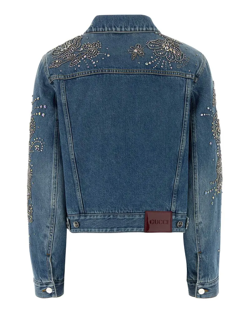 Gucci Women's Denim Jacket Blueandbeigestripes Maglie Blue