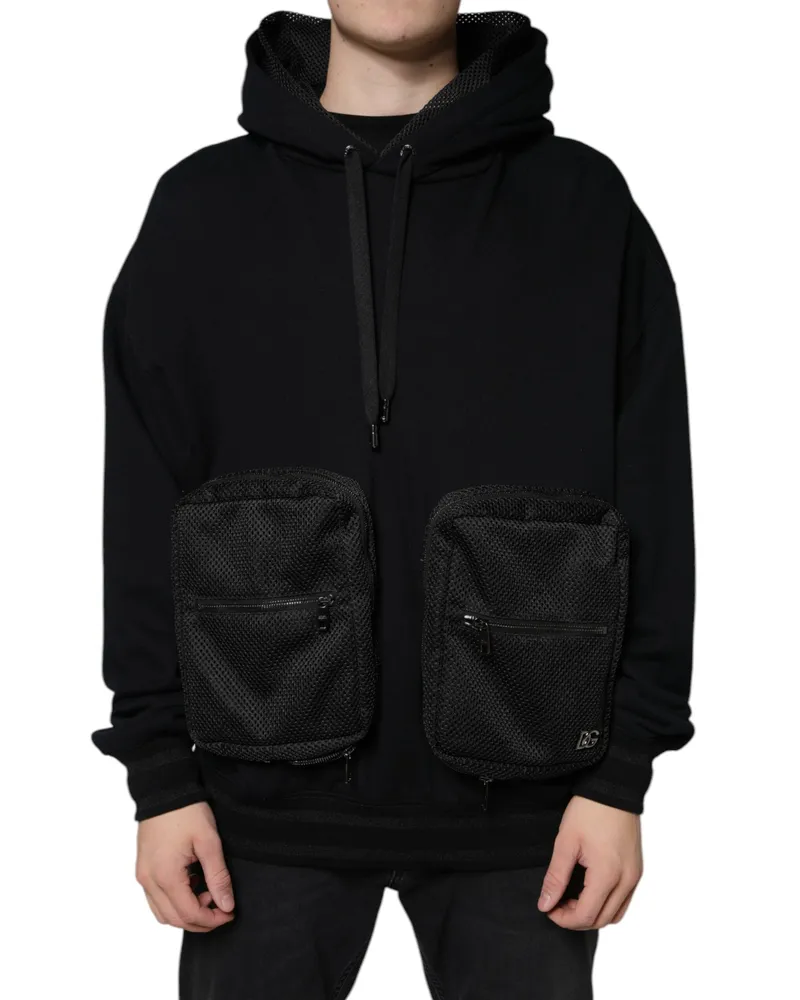 Dolce & Gabbana Black Hooded Pullover Men Sweatshirt Sweater Cotton Nylon Polyester Clothing Black