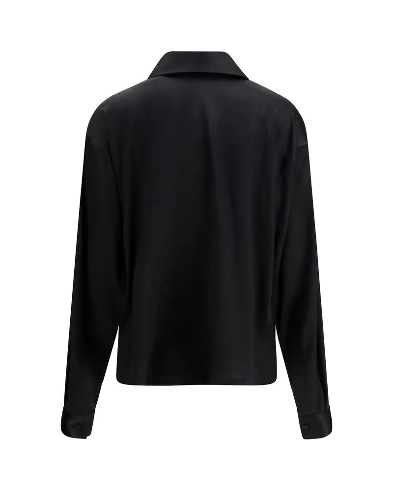 Tom Ford Women Black Silk Dress Shirt Black