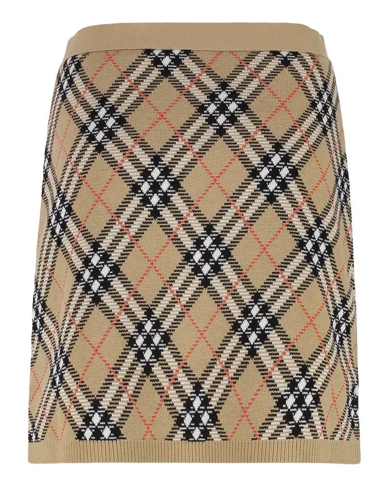 Burberry Women's Knitted Mini Skirt Green Wool Beige