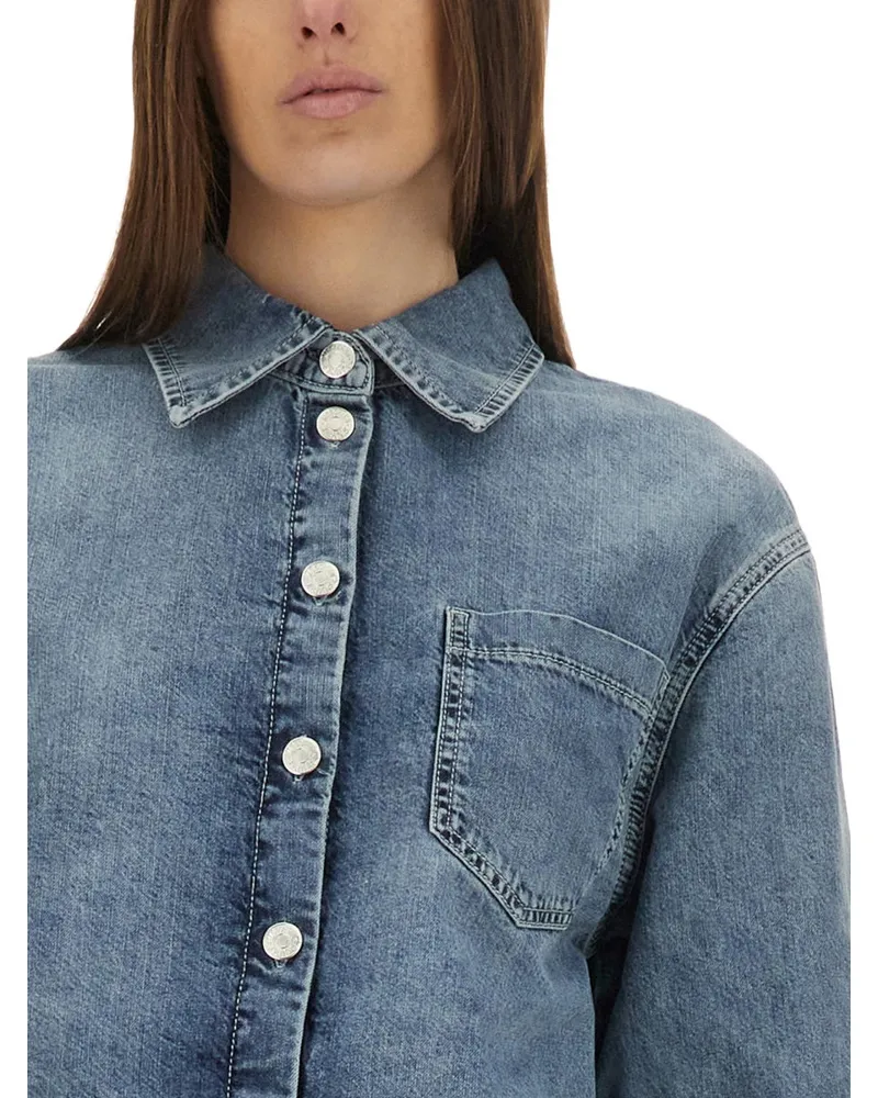 Moschino Cropped Denim Cotton Jacket — Blue Blue