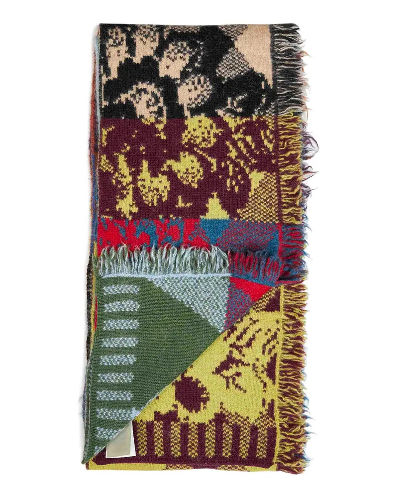 Dries van Noten Men's Scarf Patchwork Alpaca-Blend Multicolour Wool Scarfs Multicolor