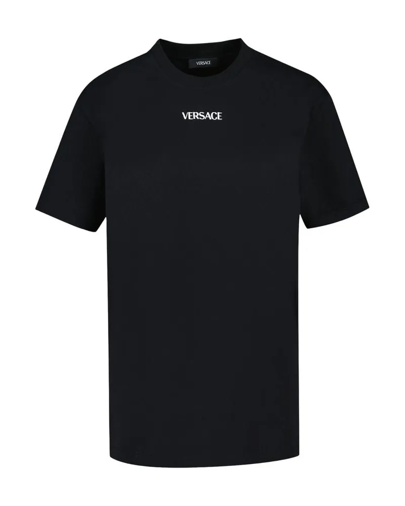 Versace Men's Writing Embroidery T-Shirt -  Cotton Black Concept-Store Ready-To-Wear Black