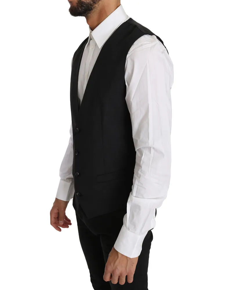 Dolce & Gabbana Men's Gray Solid Wool Waistcoat Vest Clothing Gray
