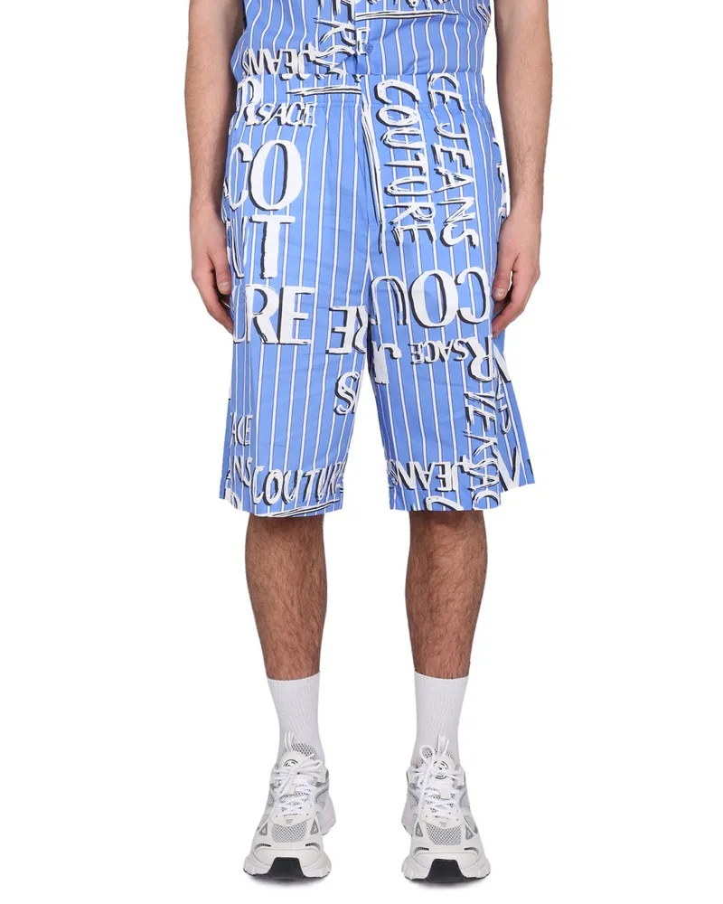 Versace Jeans Logo Cotton Bermuda Shorts — Blue Blue