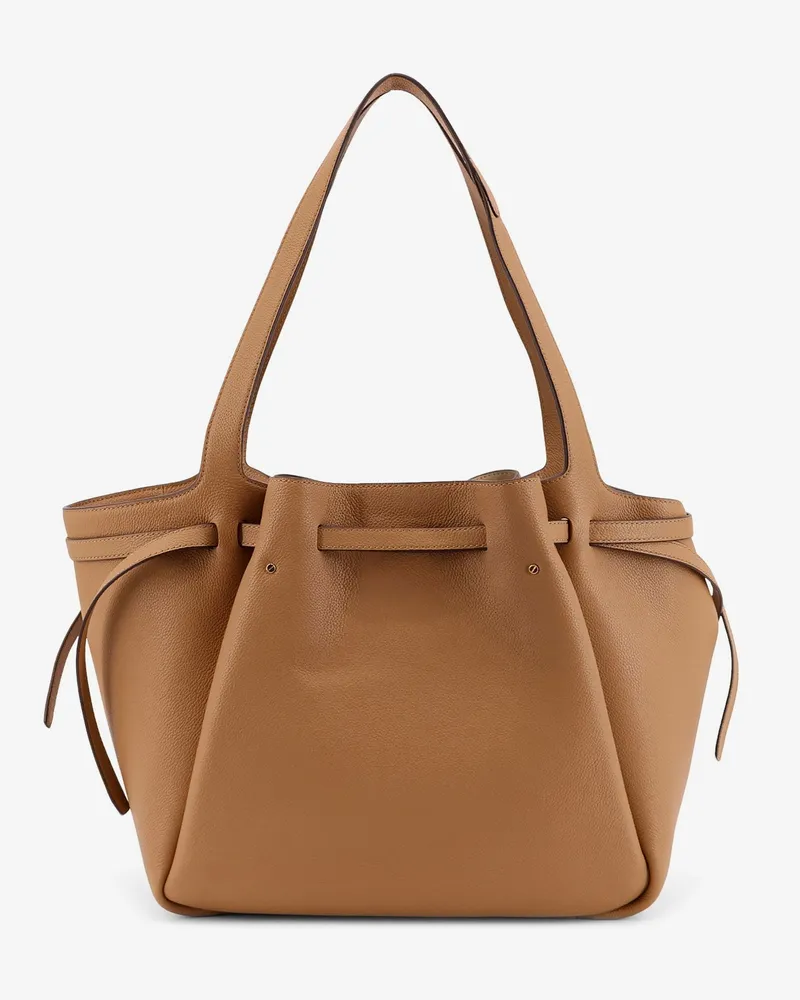 Tory Burch Women's Tote Bag Romy Pebbled Leather Brown Brown