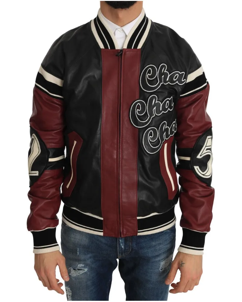 Dolce & Gabbana Men's Leather Club Lounge Black Red Jacket And Montone Sheepskin Clothing Black