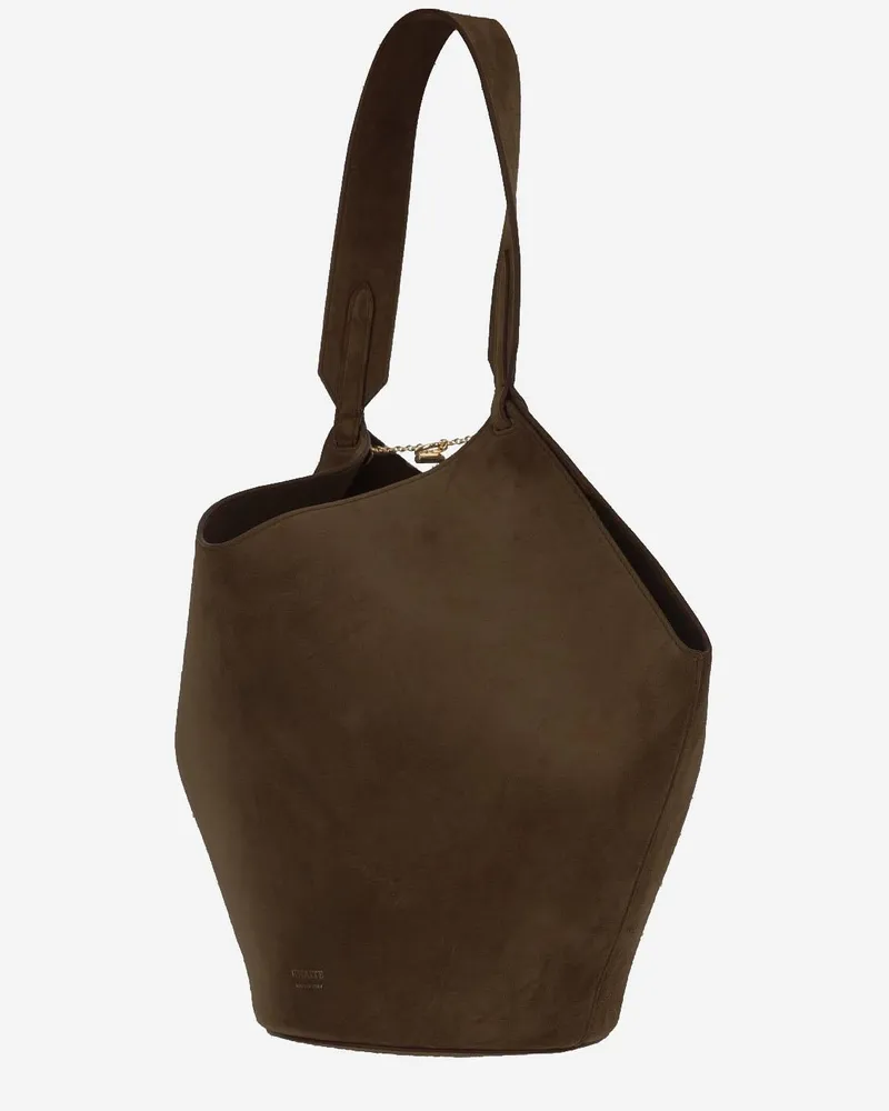 KHAITE Women's Small Lotus Suede Leather Bag Brown Calfskin Shoulder Brown