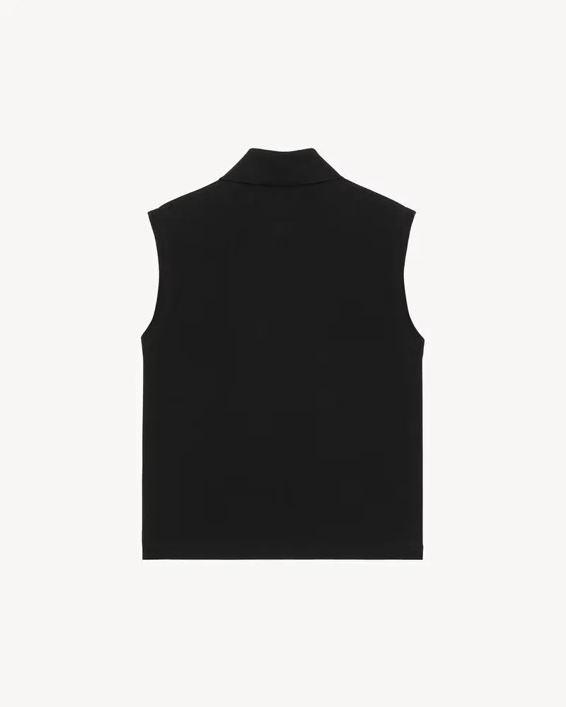 Saint Laurent Sleeveless Knit Polo — Black Black