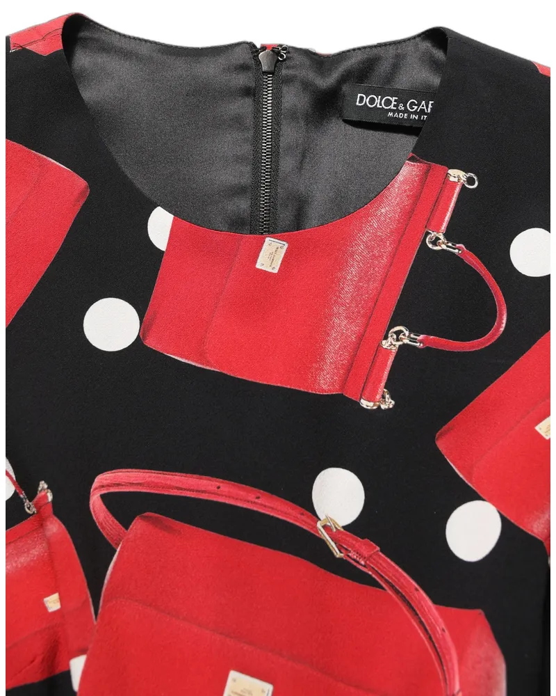 Dolce & Gabbana Handbag & Polka Dot Print Silk Dress — Black Black