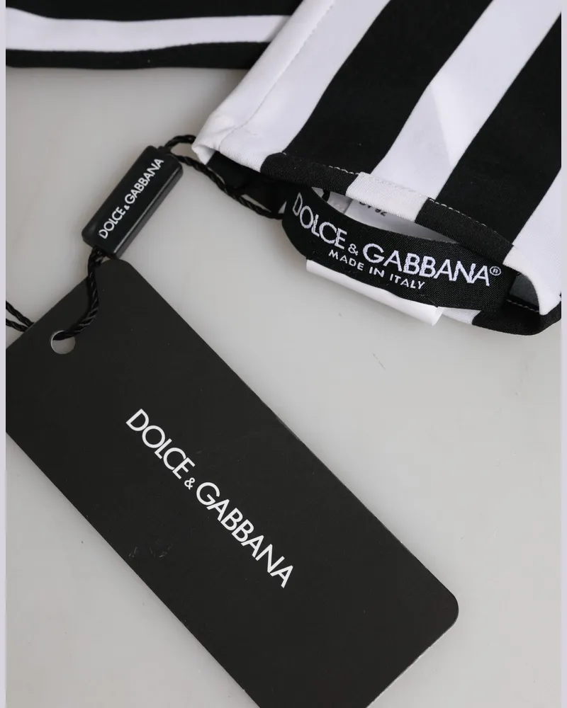 Dolce & Gabbana Black White Stripes Nylon Elbow Length Women Gloves Black-White Elastane Black/white Black