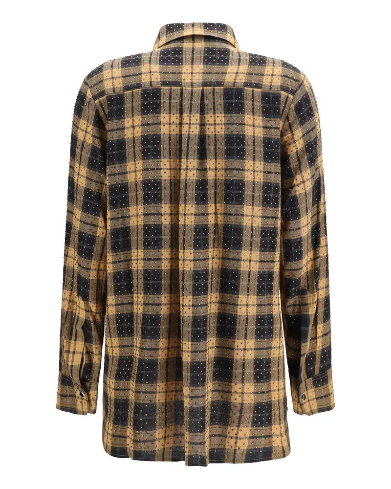 Pinko Women's Barbellino Check Pattern Shirt With All-Over Micro Rhinestones Cammello-Nero Viscose Jacket Cammello/nero 