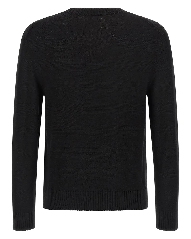 Jil Sander Logo-Embroidered Virgin Wool Sweater — Black Black