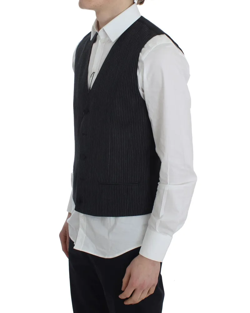 Dolce & Gabbana Men's Gray Striped Formal Vest Wool Clothing Gray
