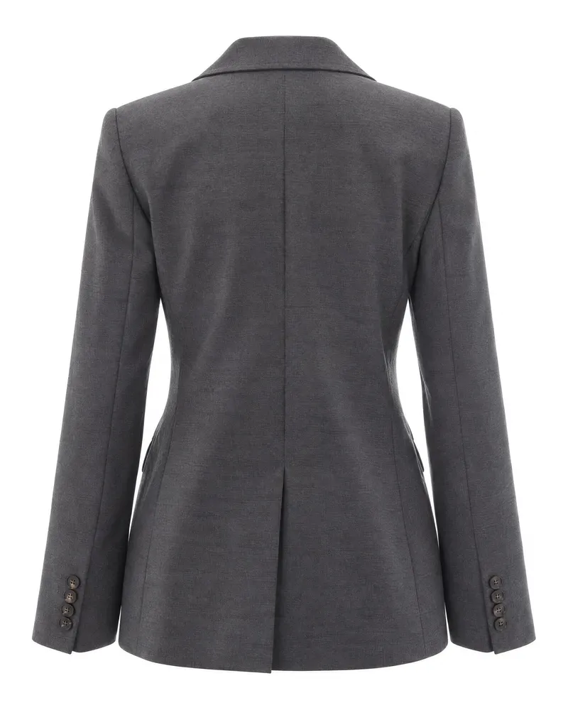 Max Mara Double-Breasted Flannel Blazer — Gray Gray