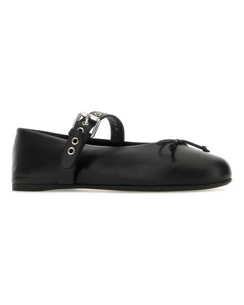 Miu Miu Women's Black Leather Ballerinas Nero Vitello Ballerine Flat Shoes Black