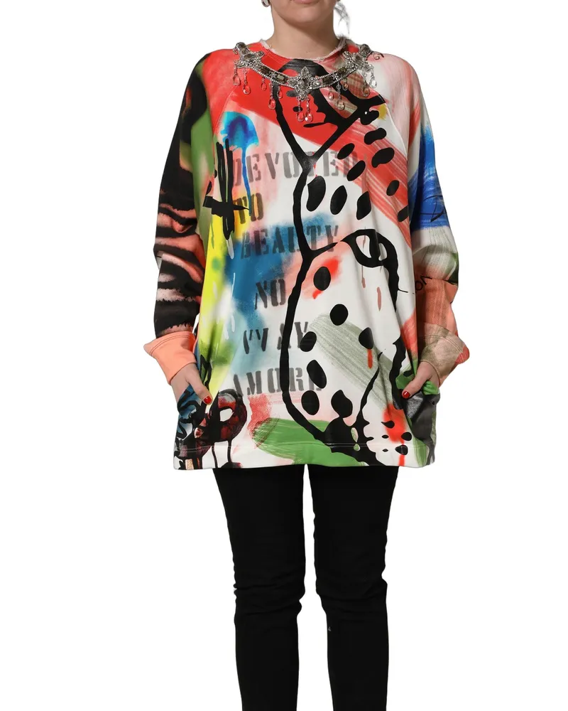 Dolce & Gabbana Women's Multicolor Embellished Graffiti Sweatshirt Cotton Accessory Multicolor