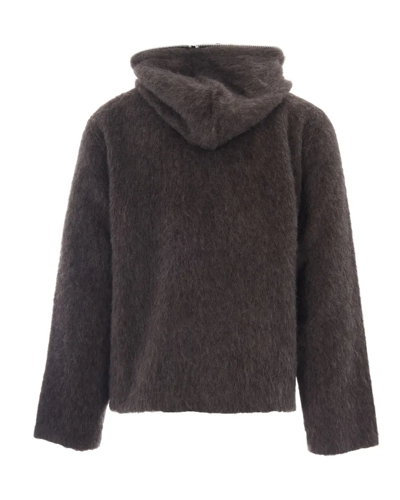 Our Legacy Men's Hooded Full-Zip Sweatshirt Mole Grey Hairy Wool Sweatshirts Sweater Gray