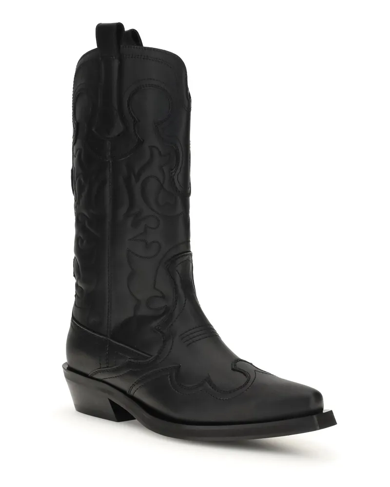 Ganni Embroidered Western Boots — Black Black