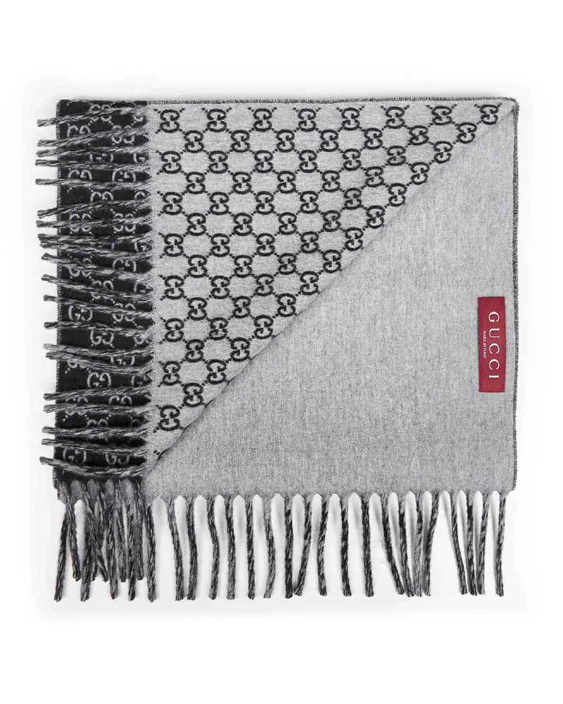 Gucci Men's Black And Light Grey Gg Wool Cashmere Scarf Scarfs Black