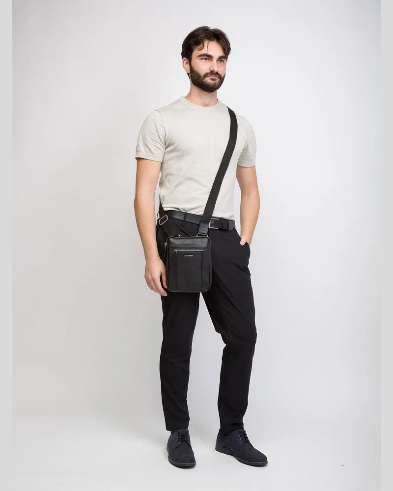 MOMO DESIGN Men's Shoulder Bag Black Leather - Shoulder-Bags Black