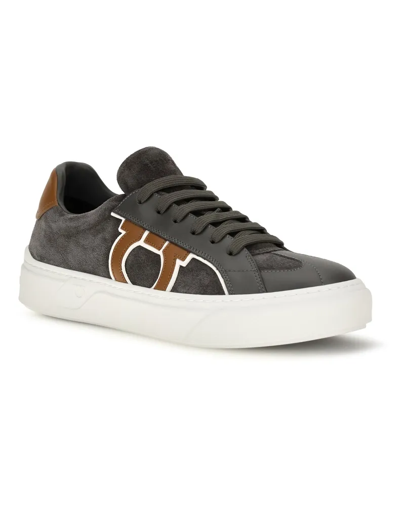 Ferragamo Men's Gancini Sneakers Daytona Grey Upper: Suede; Sole: Rubber Gray