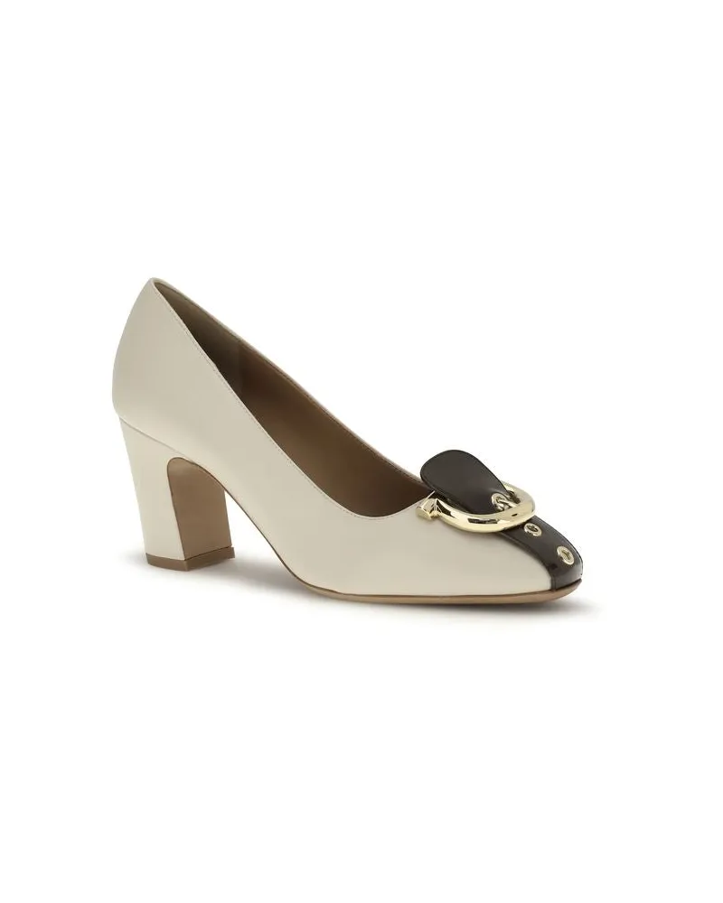 Ferragamo Women's Beige Calf Leather Bos Taurus High Heel Pumps Beige