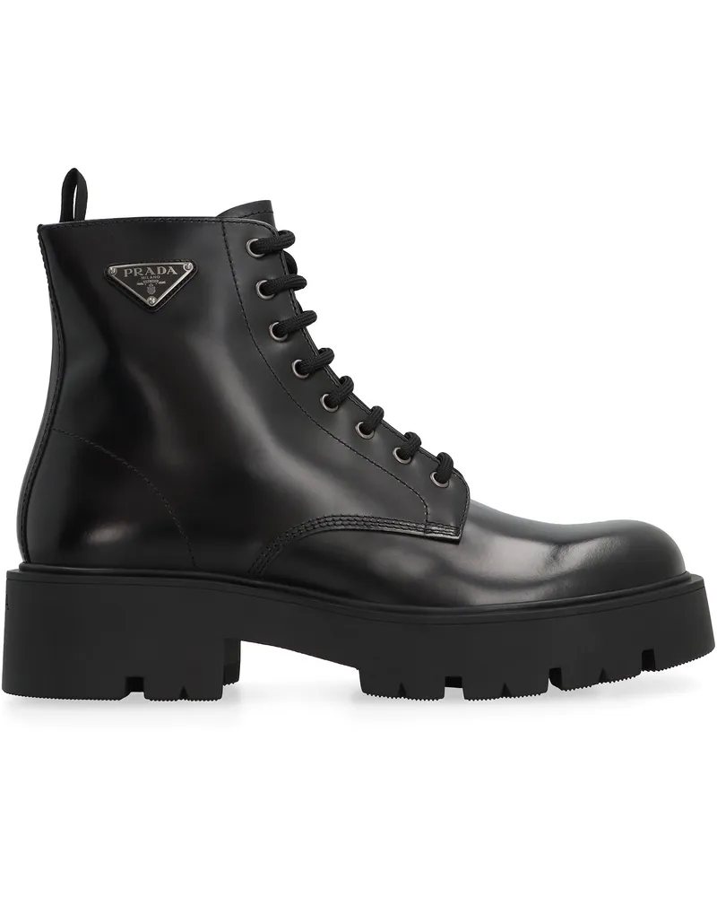 Prada Men's Leather Lace-Up Boots Black Calfskin Black