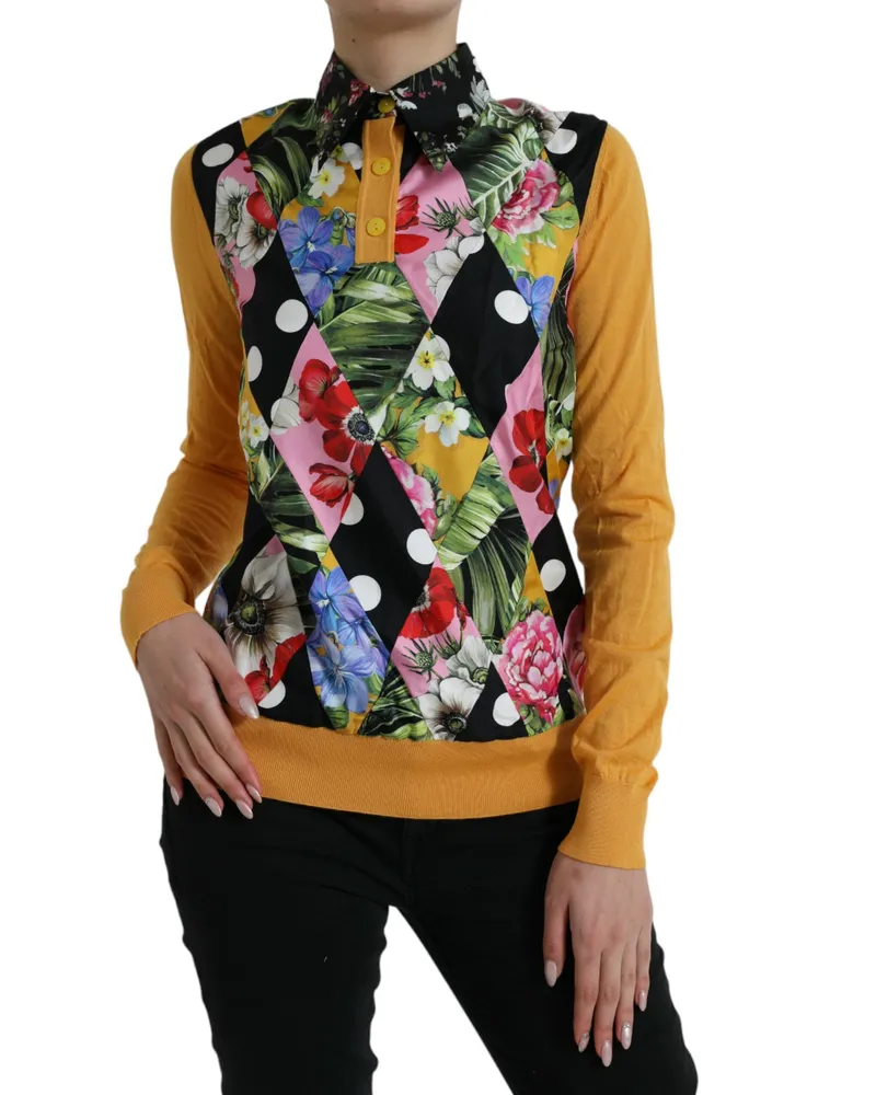 Dolce & Gabbana Women's Multicolor Patchwork Cashmere Henley Sweater Silk Nylon Clothing Multicolor