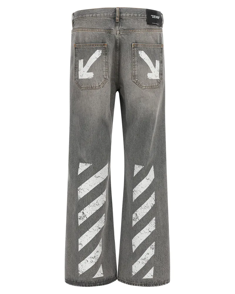 OFF-WHITE Distressed Diag Print Jeans — Gray Gray