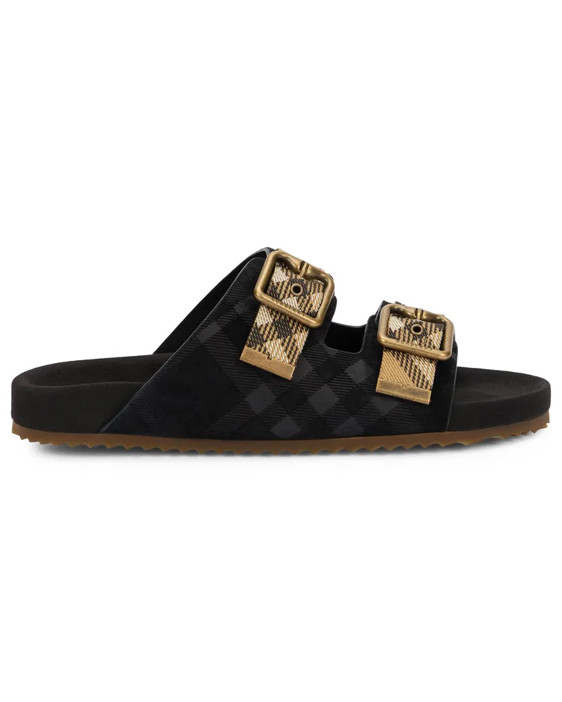 Burberry Buckle-Strap Leather Sandals — Black Black