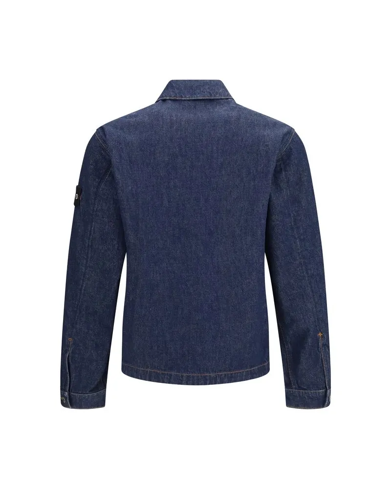 Stone Island Denim Biker Jacket — Blue Blue