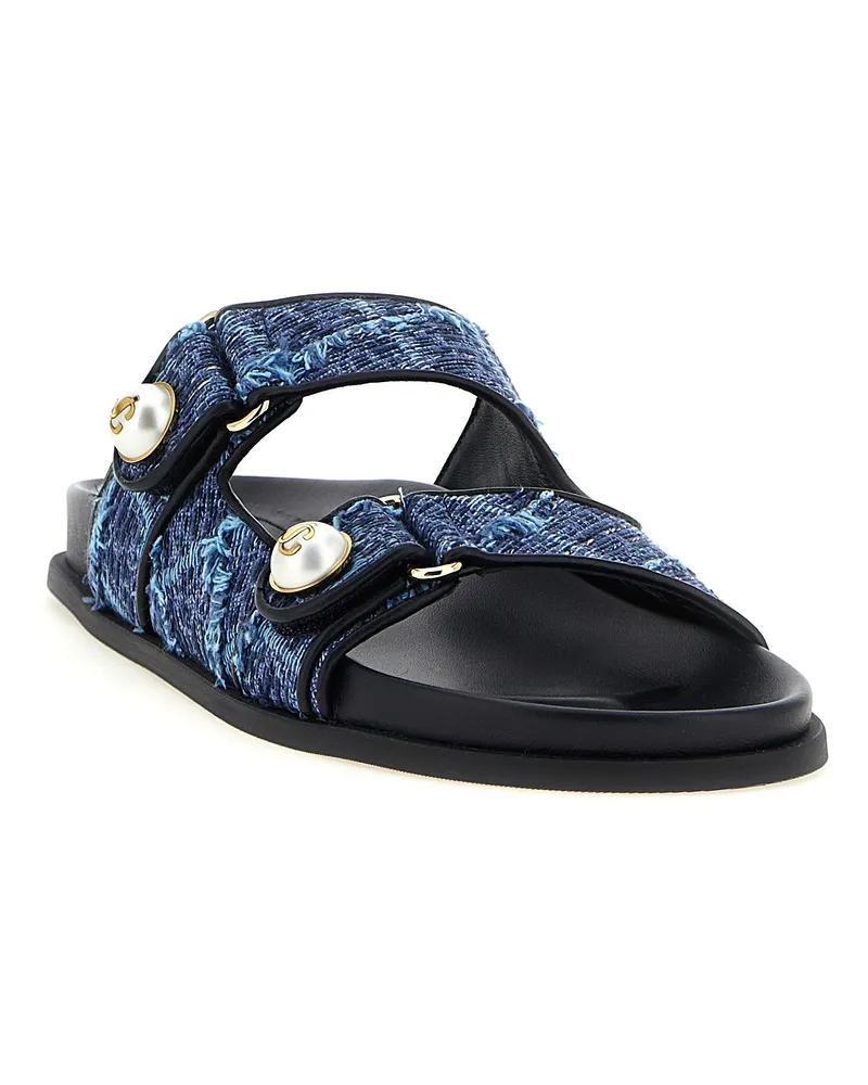 Jimmy Choo Women's Blue Tencel Slides Shoe Blue