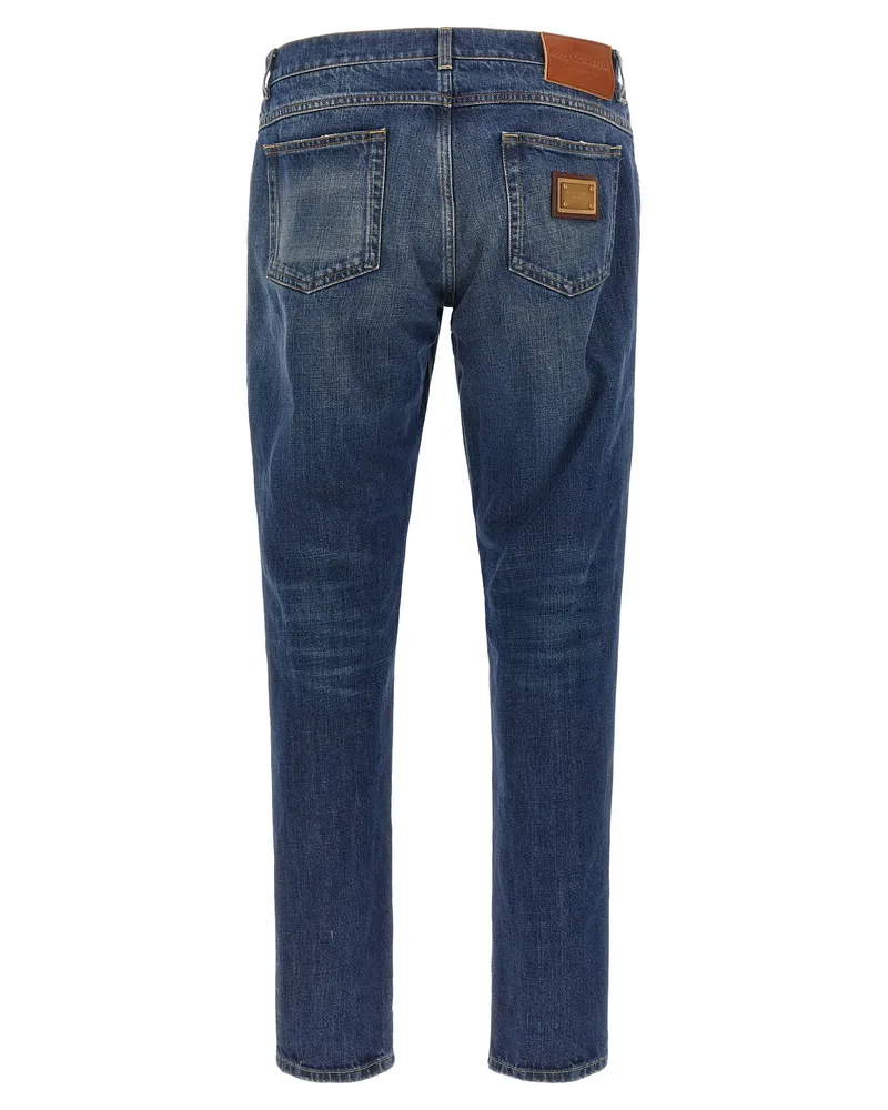 Dolce & Gabbana Logo-Plaque Cotton Jeans — Blue Blue