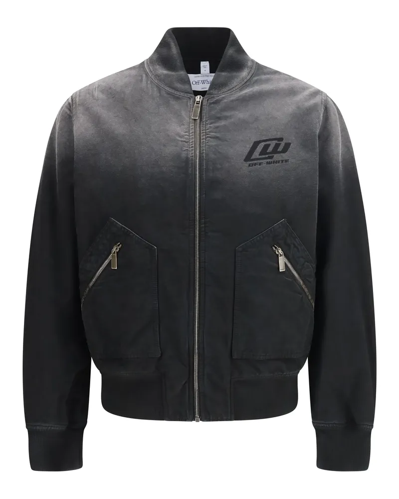 OFF-WHITE Men's Bomber Jacket Washed Denim Black Cotton Black