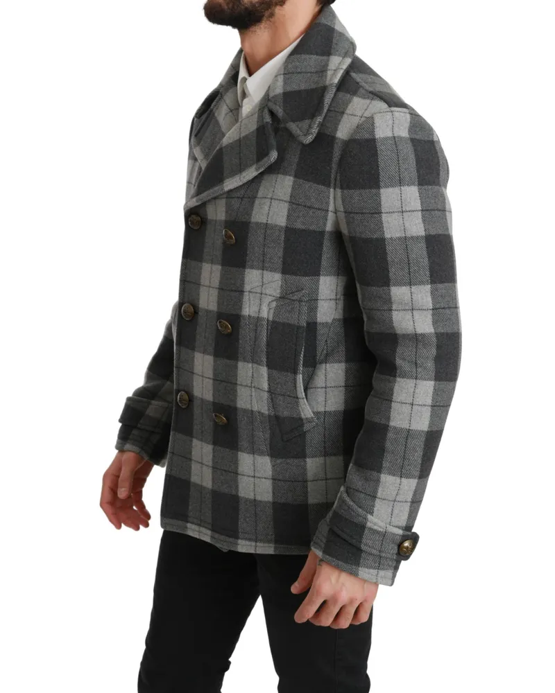 Dolce & Gabbana Men's Gray Check Wool Cashmere Coat Jacket Clothing Gray