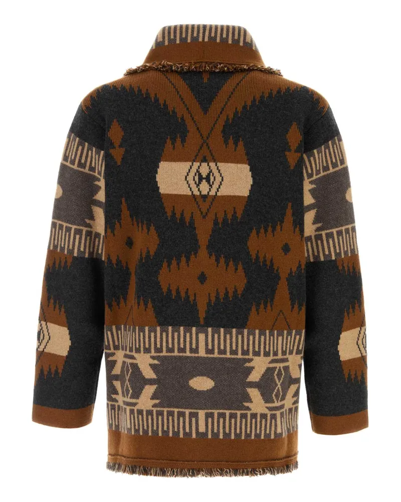 Alanui Men Embroidered Cashmere Icon Cardigan Charcoaltabacco Exterior: Maglie Sweater Charcoal