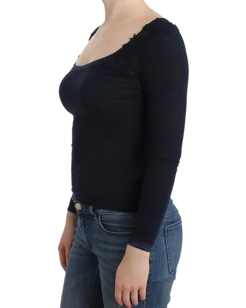 Ermanno Scervino Women's Lingerie Blue Top Blouse Jumper Lace Rayon Navy