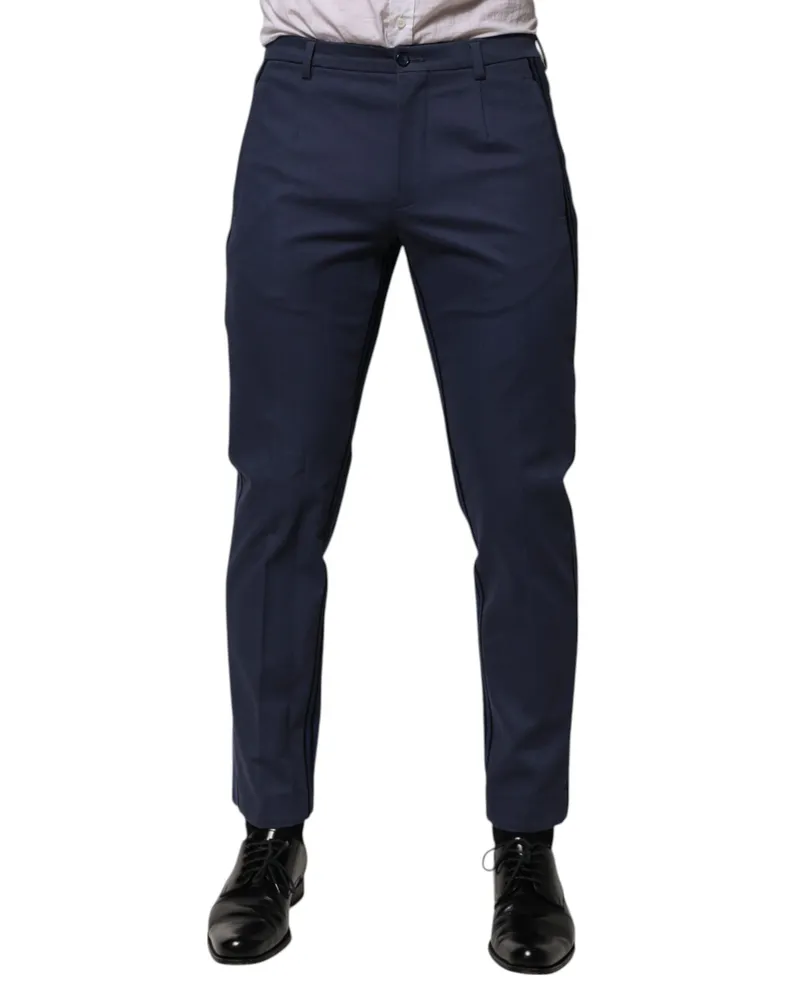 Dolce & Gabbana Men's Tapered Cotton Trousers Navy Elastane Navy