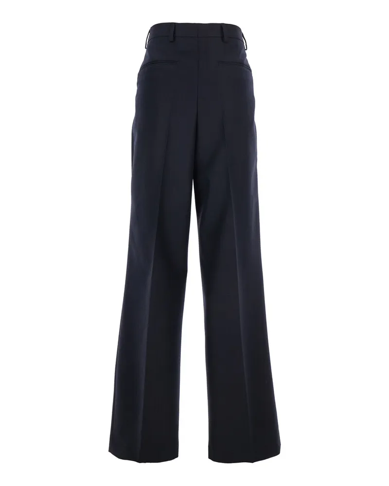 Dries van Noten Wide Leg Wool Trousers — Navy Navy