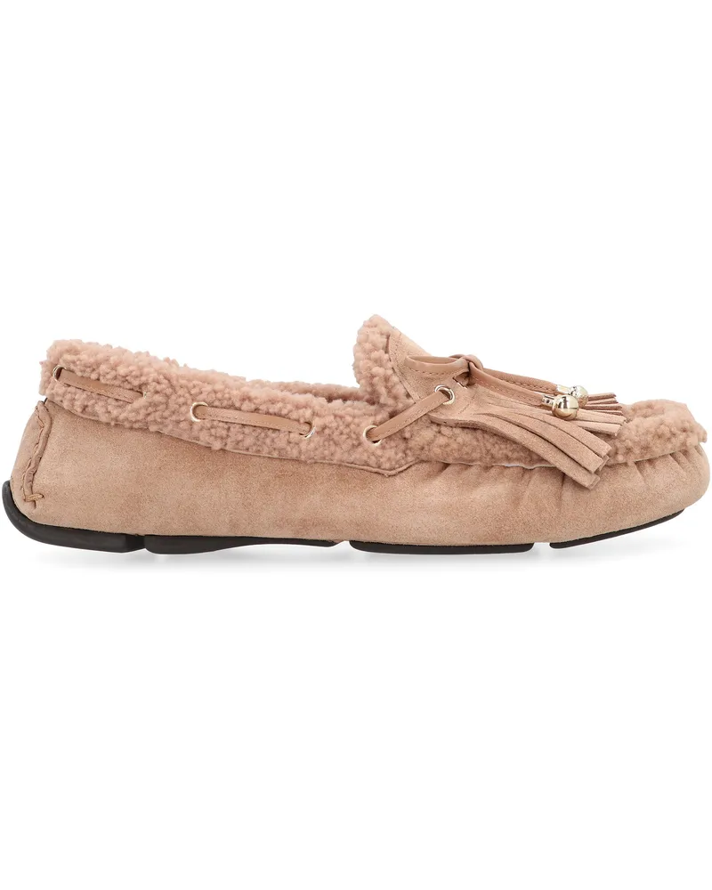 Jimmy Choo Women's Moccasins Manon F Suede Toffee Toffee-Toffee Leather Loafers Toffee/toffee Beige