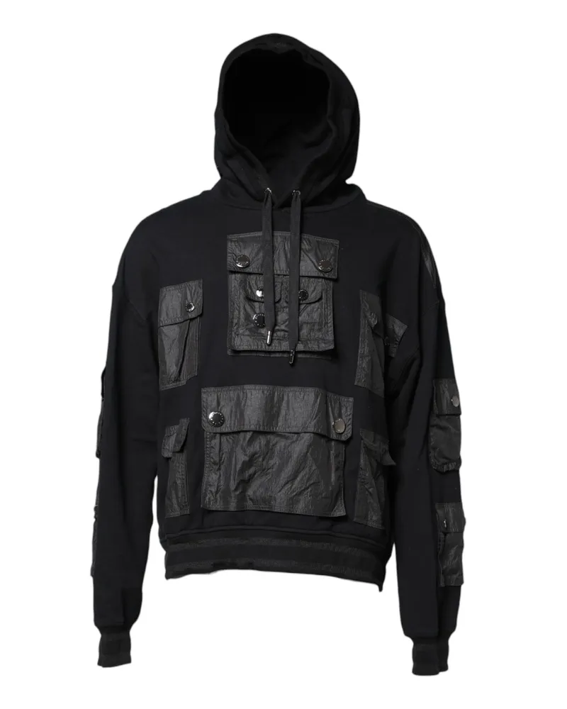 Dolce & Gabbana Men's Black Cotton Hooded Sweatshirt Sweater Nylon Clothing Black